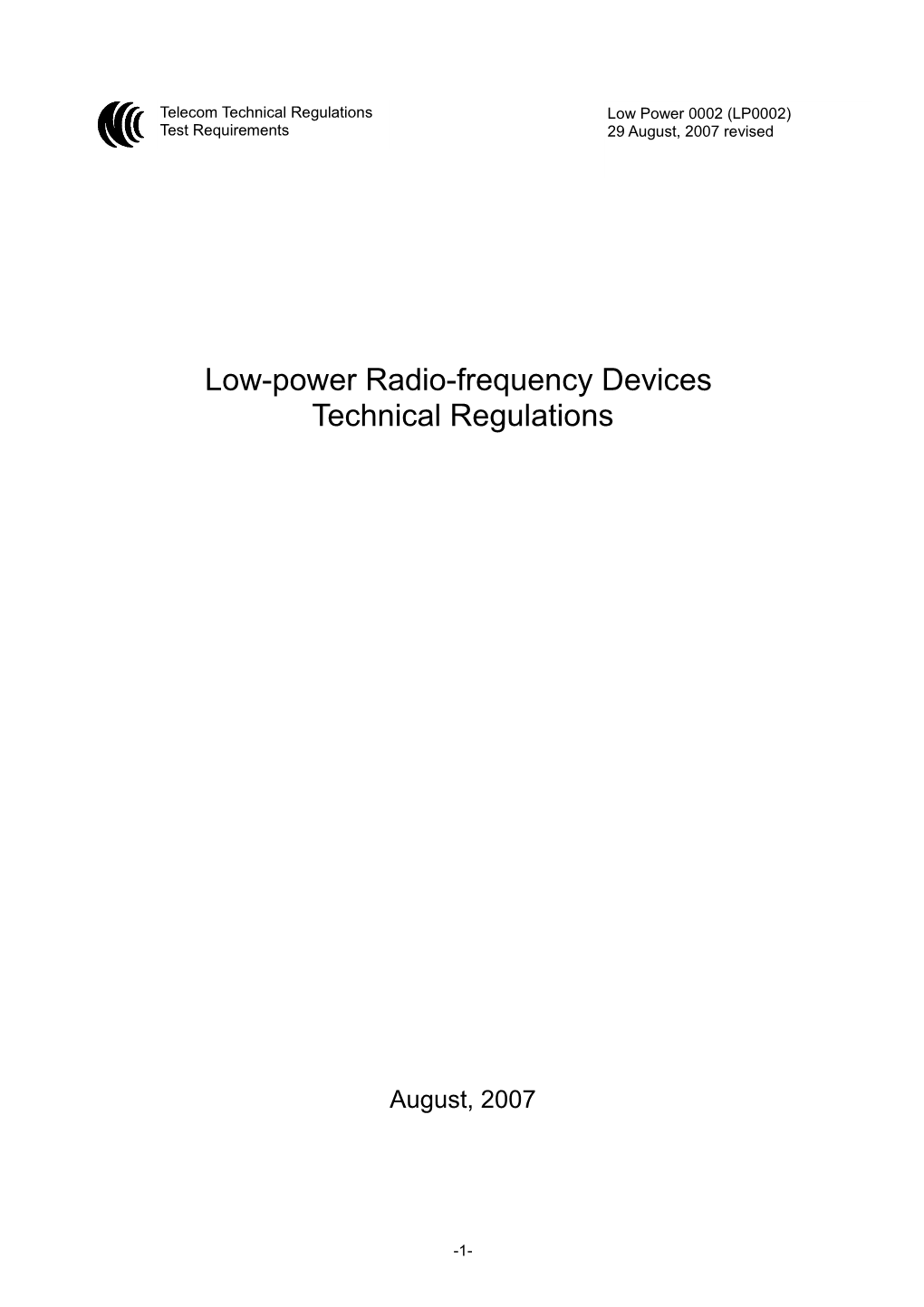 Low-Power Radio-Frequency Devices Technical Regulations