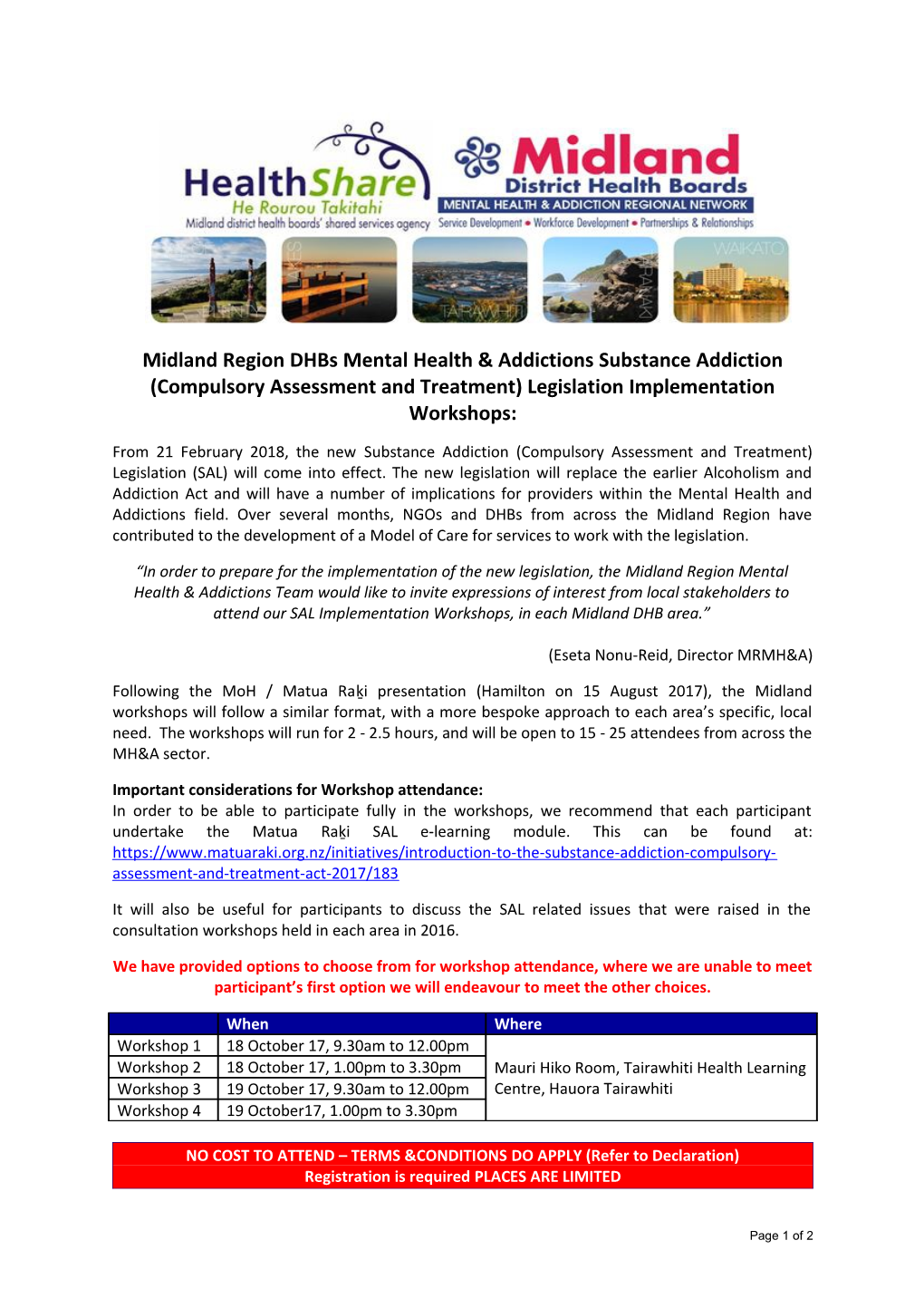 Midland Region Dhbs Mental Health & Addictions Substance Addiction (Compulsory Assessment