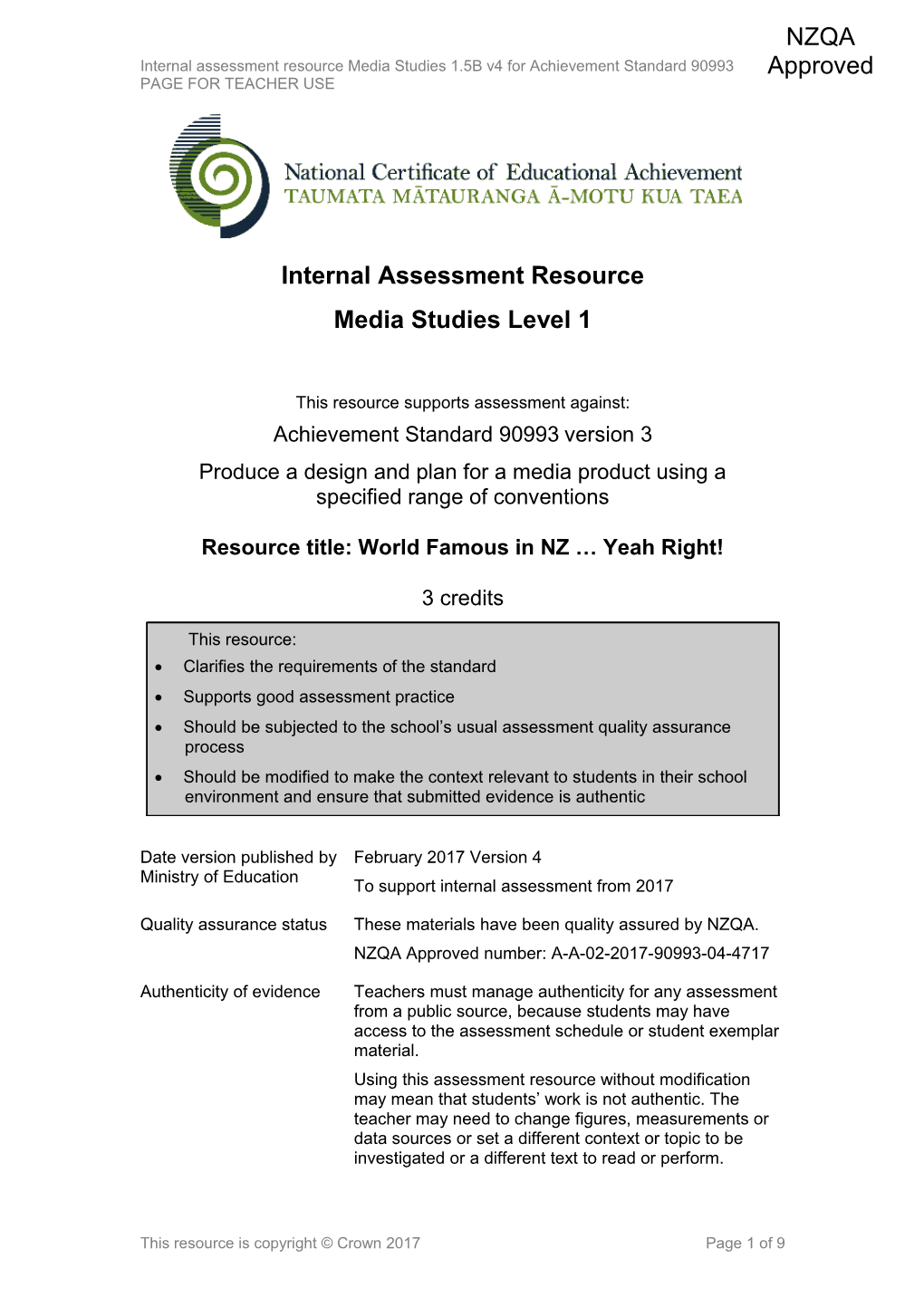 Level 1 Media Studies Internal Assessment Resource s1
