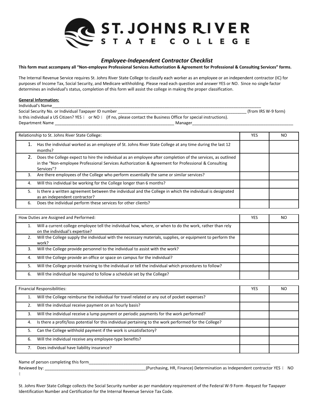 Employee-Independent Contractor Checklist