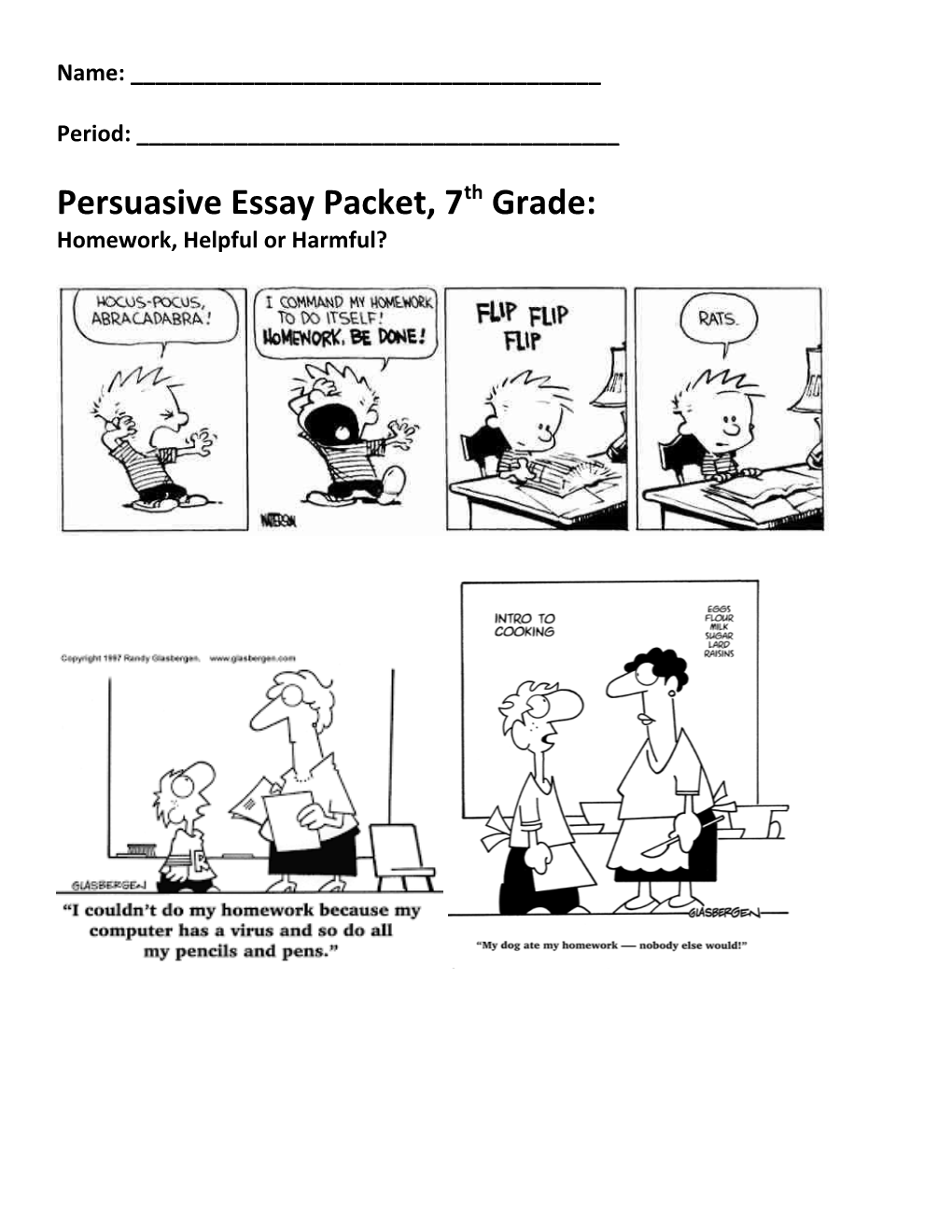 Persuasive Essay Packet, 7Th Grade