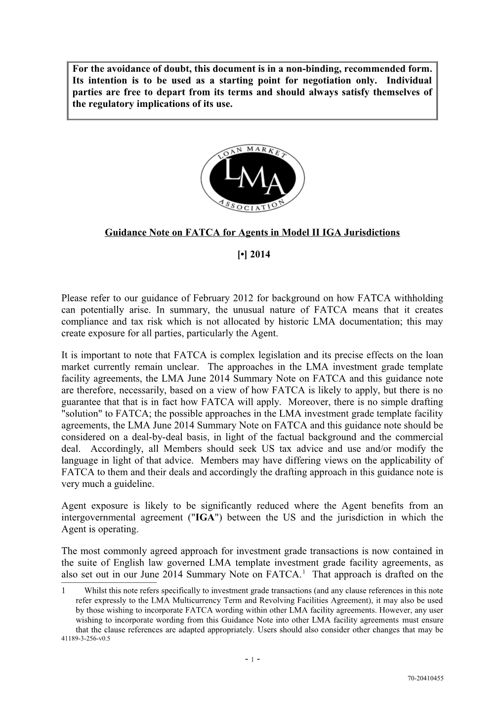 Guidance Note on FATCA for Agents in Model II IGA Jurisdictions