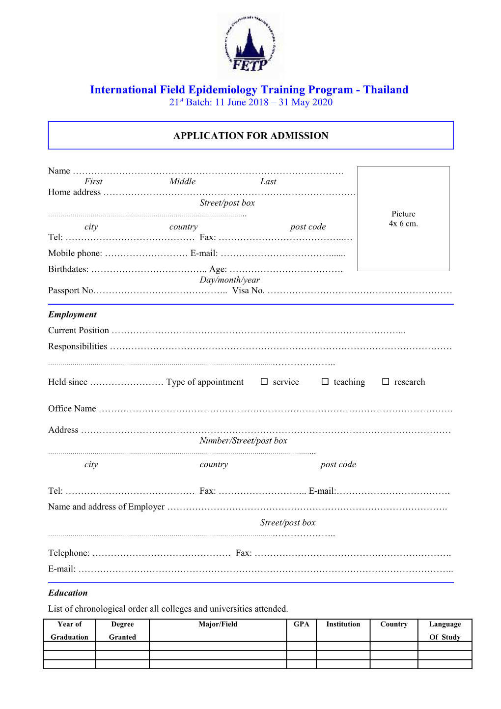 International Field Epidemiology Training Program - Thailand