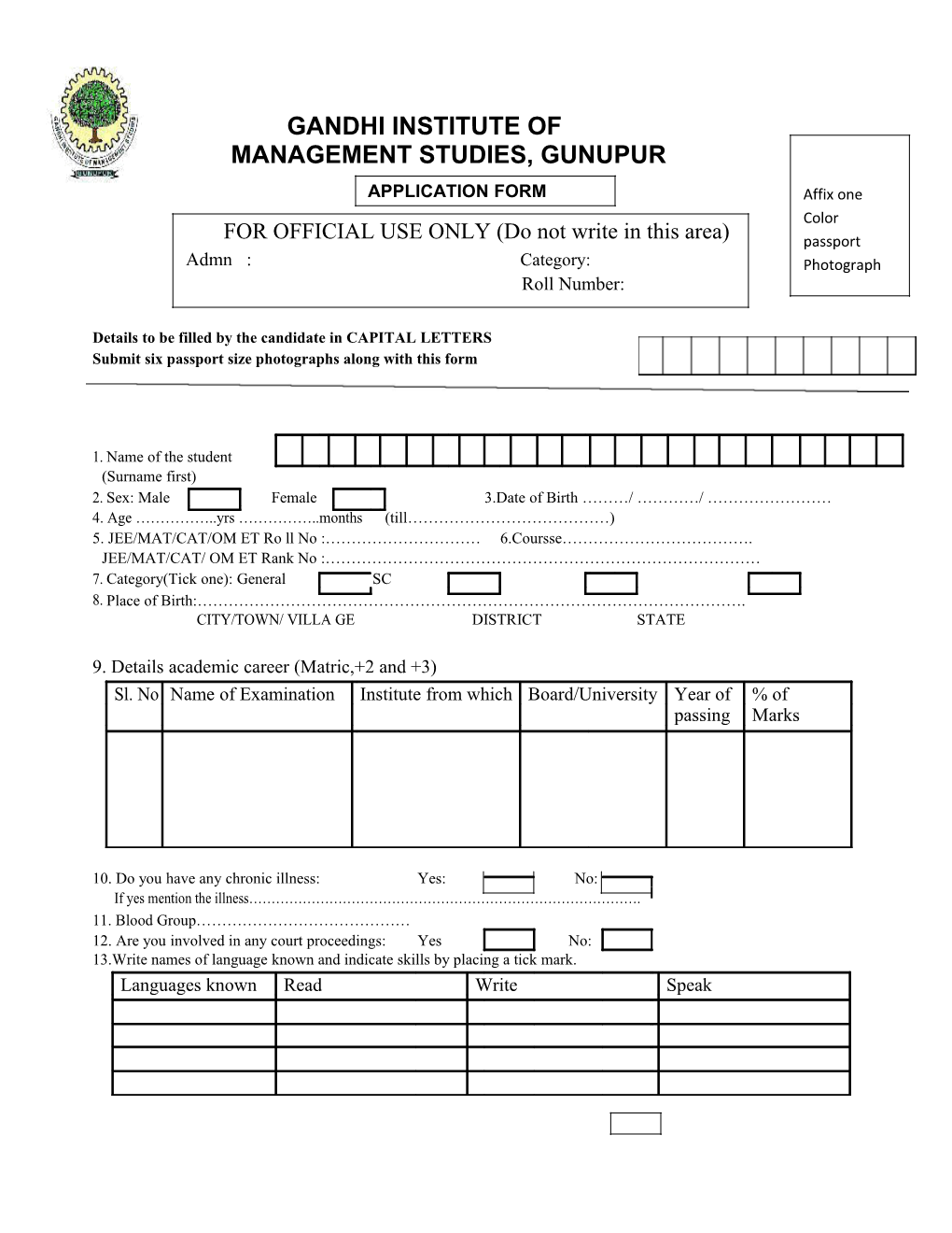 Management Studies, Gunupur