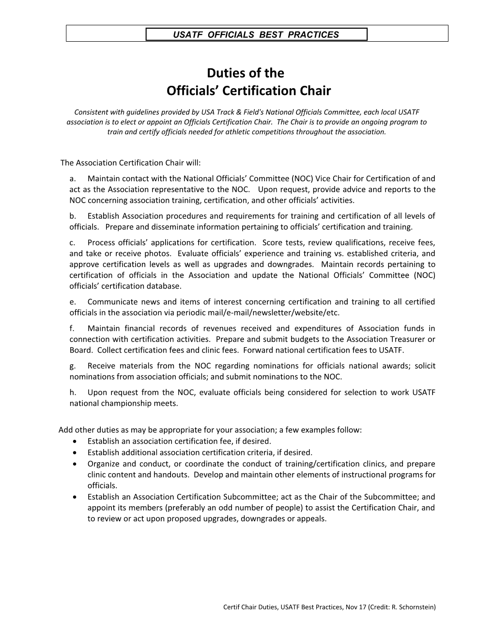 The Association Certification Chair Will