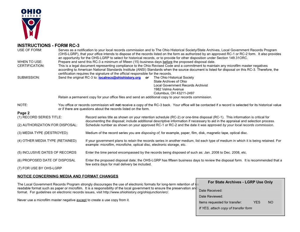 Instructions - Form Rc-3