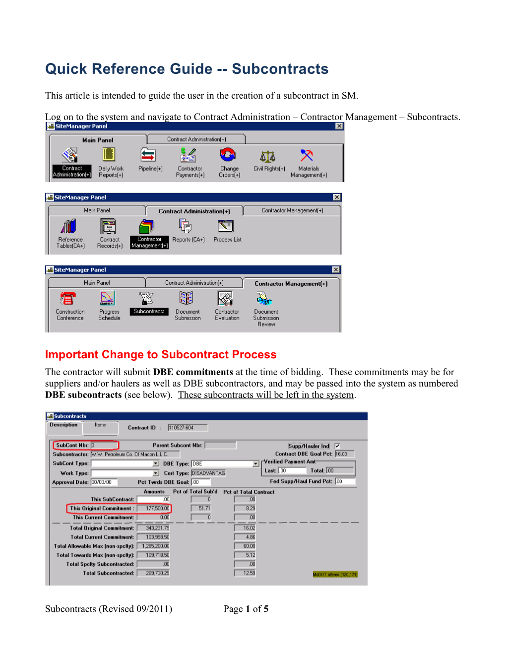 Quick Reference Guide Subcontracts