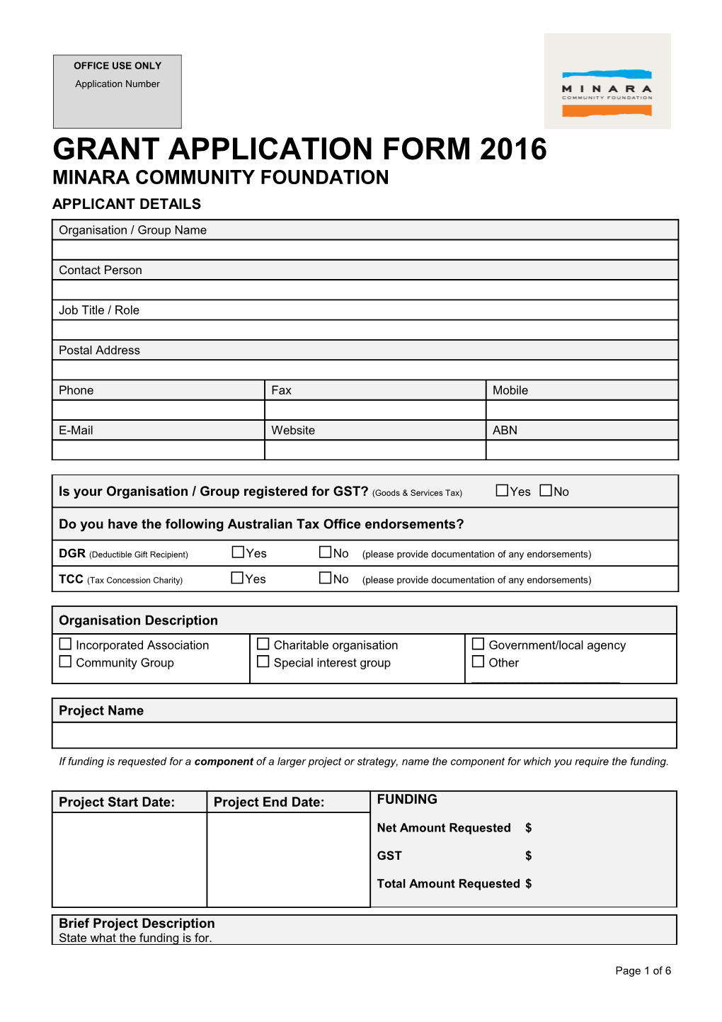 Grant Application Form 2016