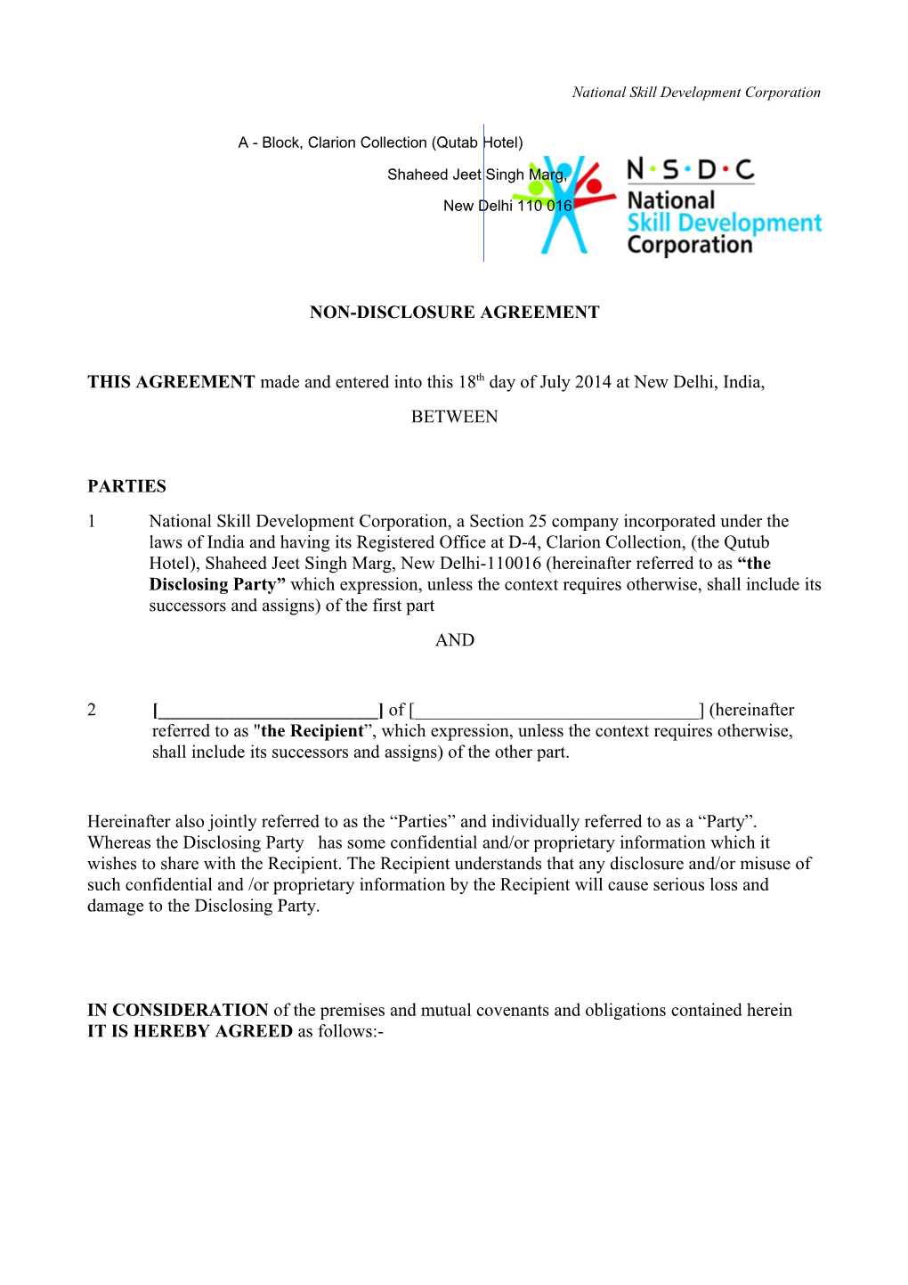 Guidelines for Submitting Proposals to National Skill Development Council (NSDC)