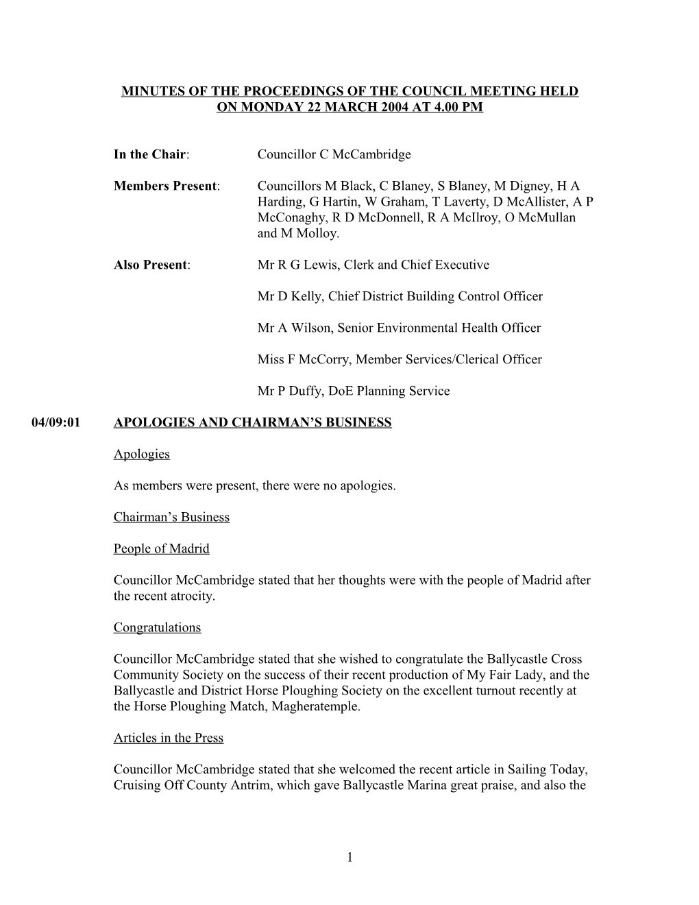 Minutes of the Proceedings of the Council Meeting Held s9