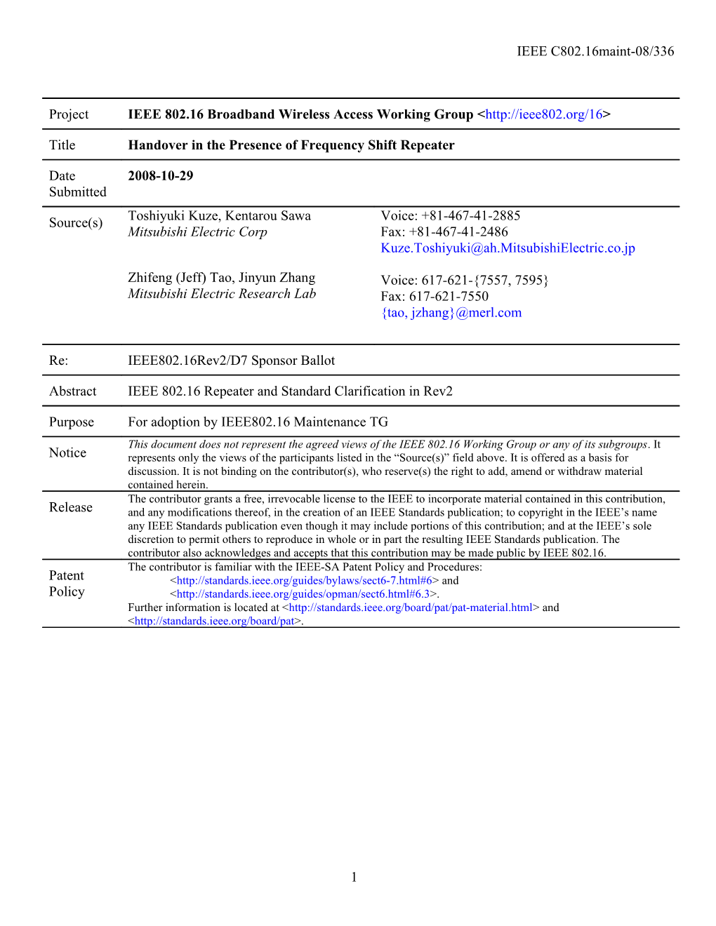 Handover in the Presence of Frequency Shift Repeater