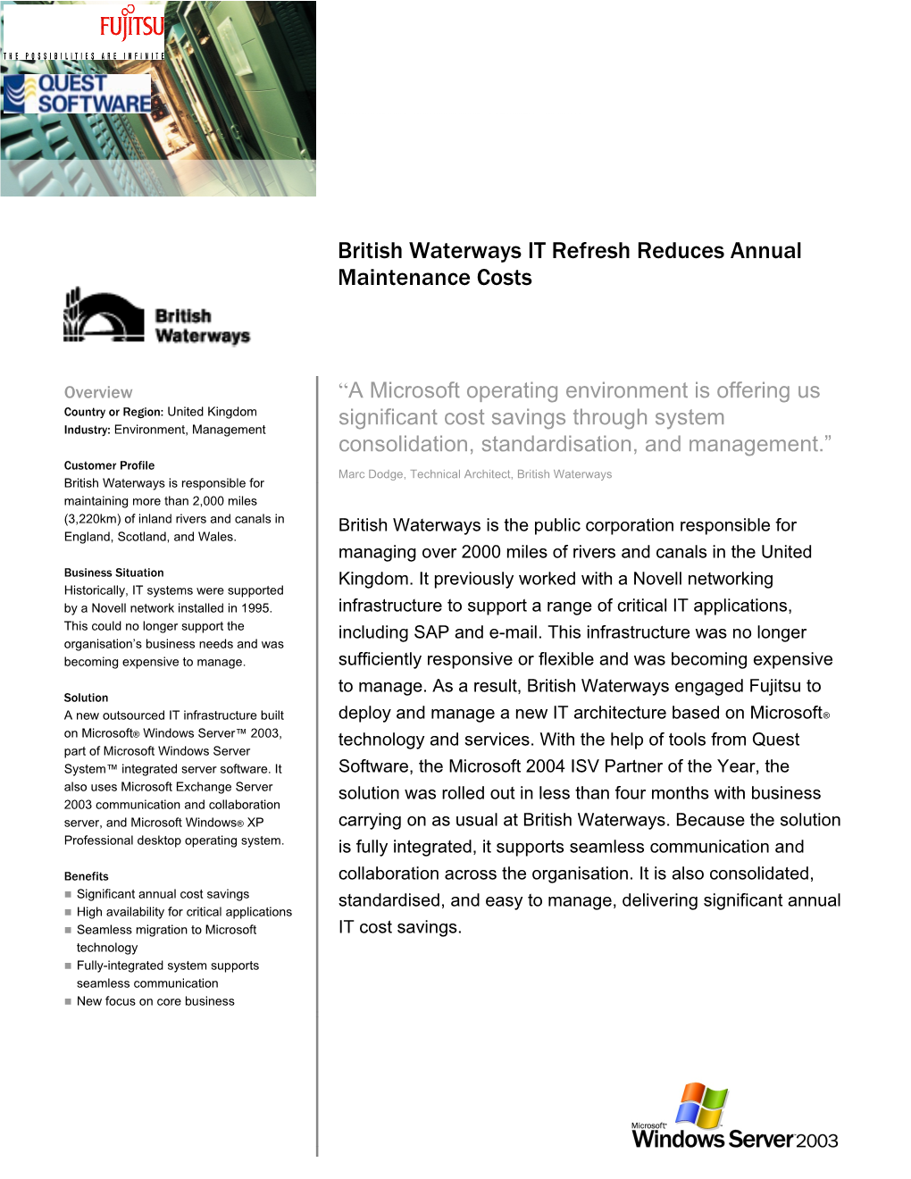 British Waterways IT Refresh Reduces Annual Maintenance Costs