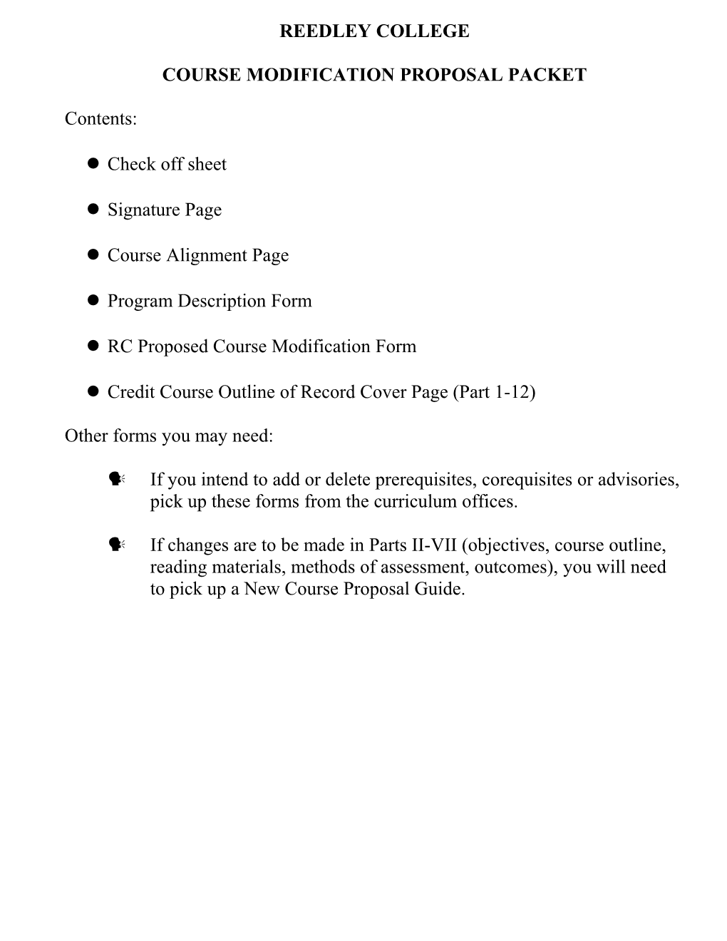 Course Modification Proposal Packet