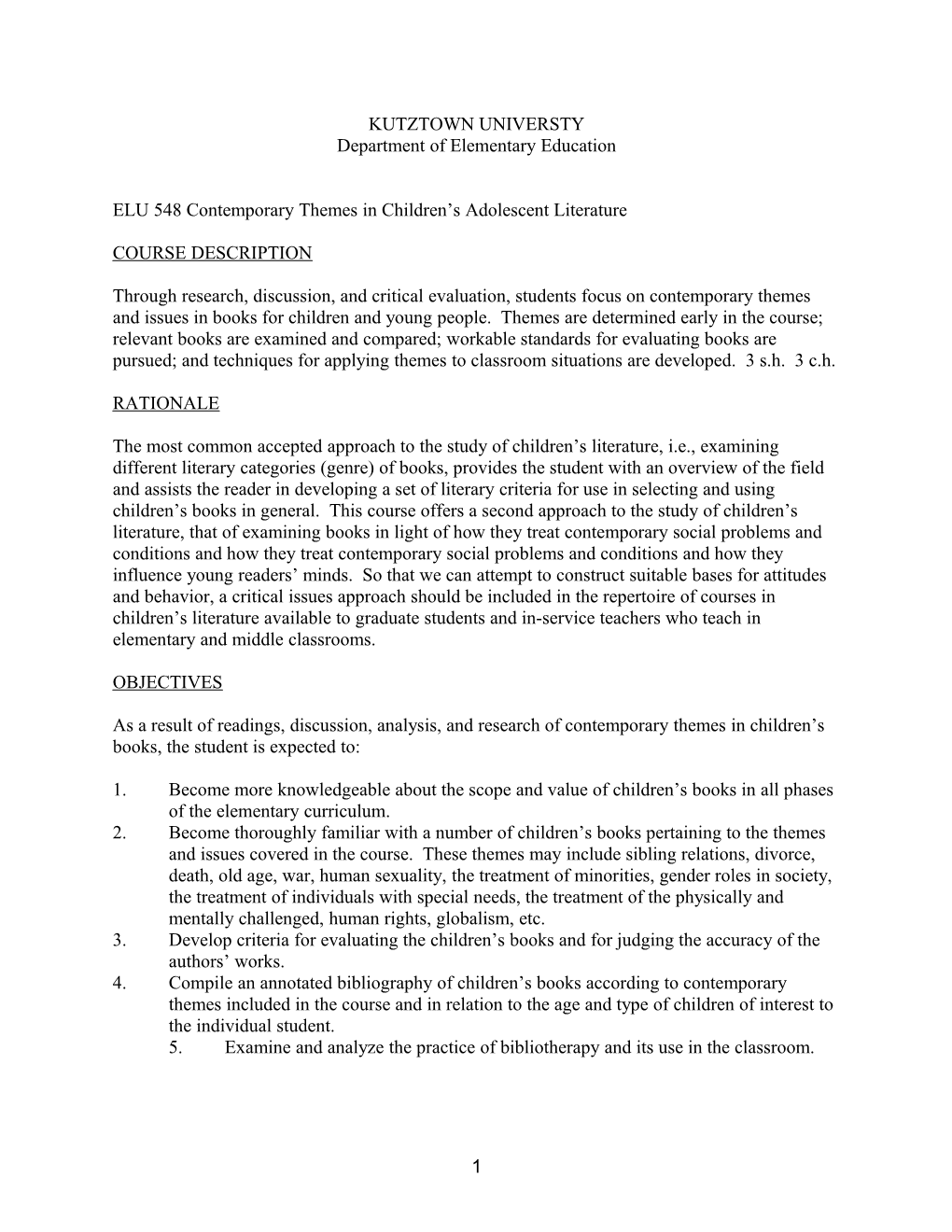 ELU 548 Contemporary Themes in Children S Adolescent Literature