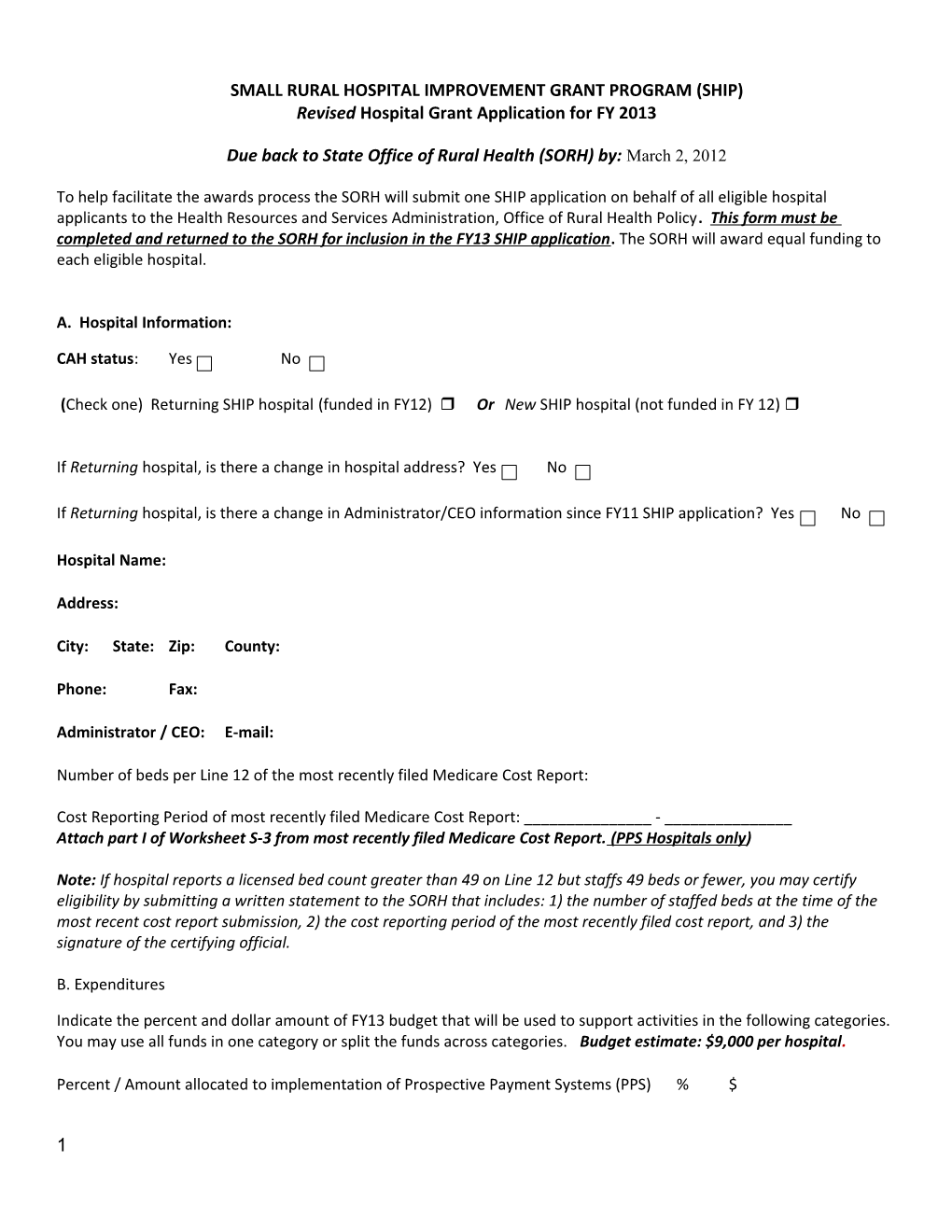 Small Rural Hospital Improvement Grant Program (Ship)