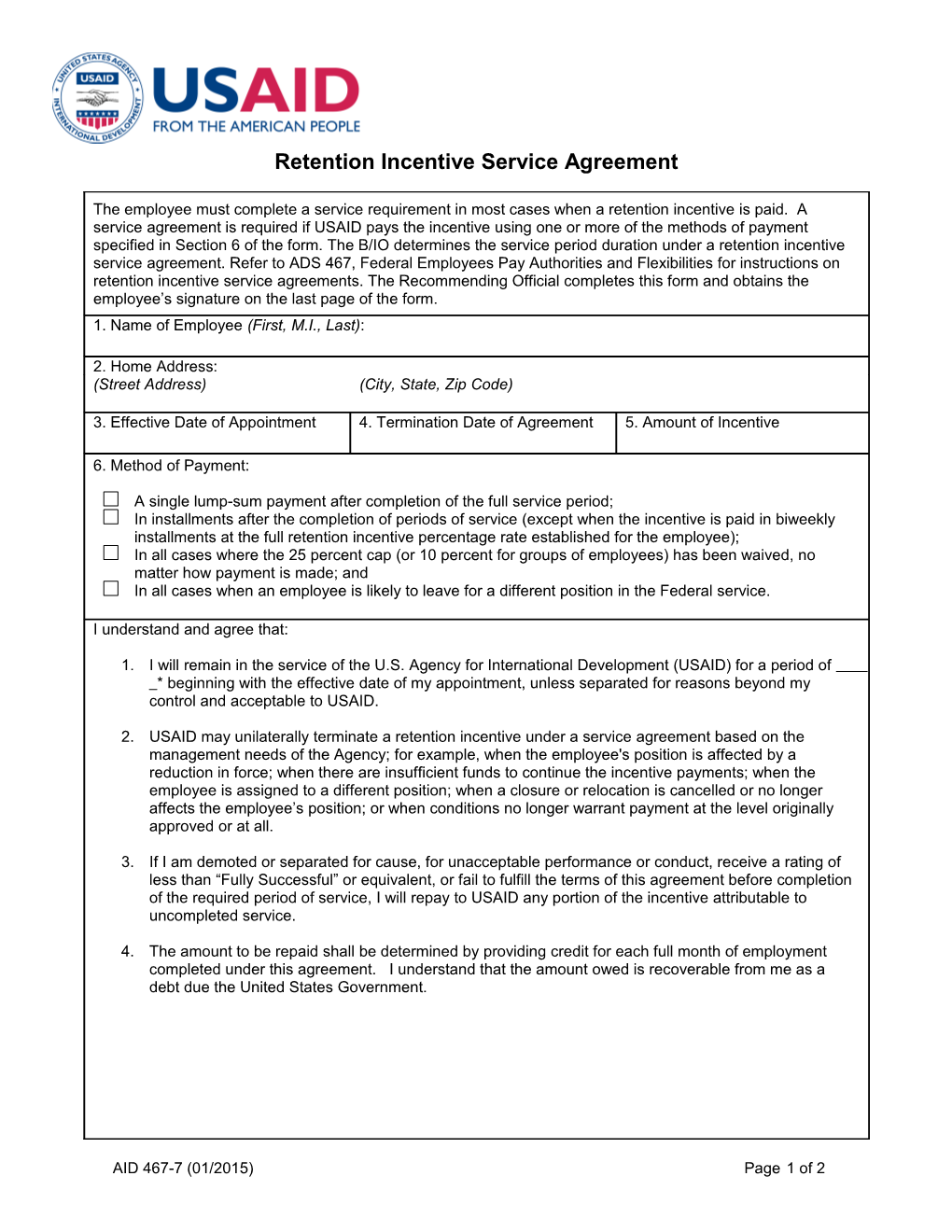 Recruitment Incentive Service Agreement