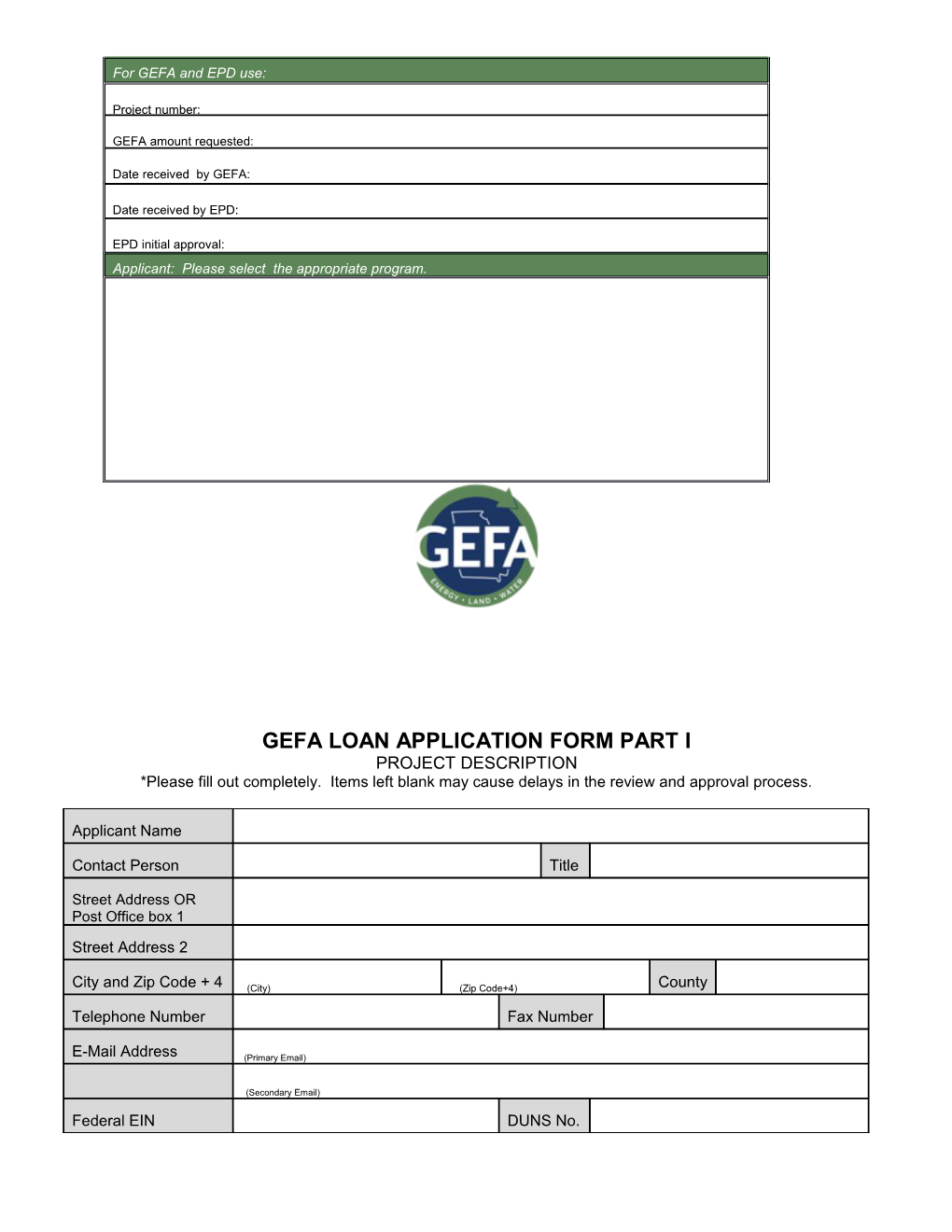 Gefa Loan Application Form Part I
