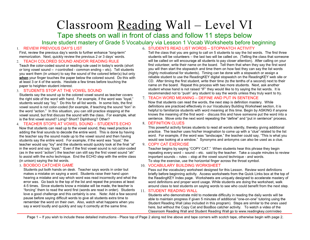 Tape Sheets on Wall in Front of Class and Follow 11 Steps Belowinsure Student Mastery Of