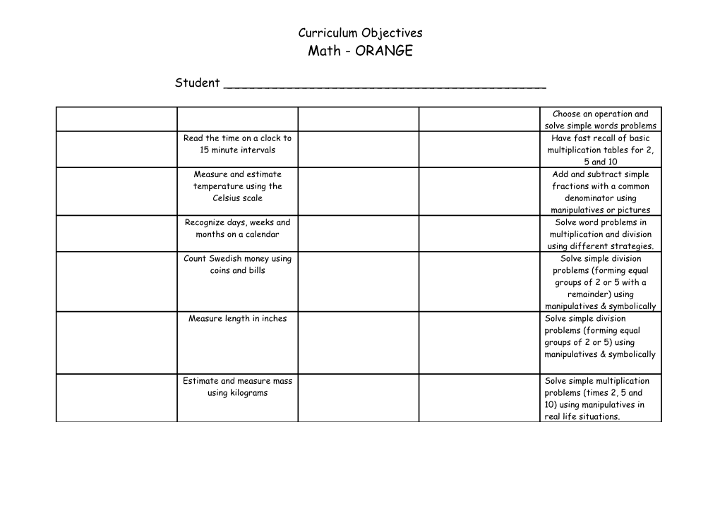 Math Curriculum Objectives - ORANGE