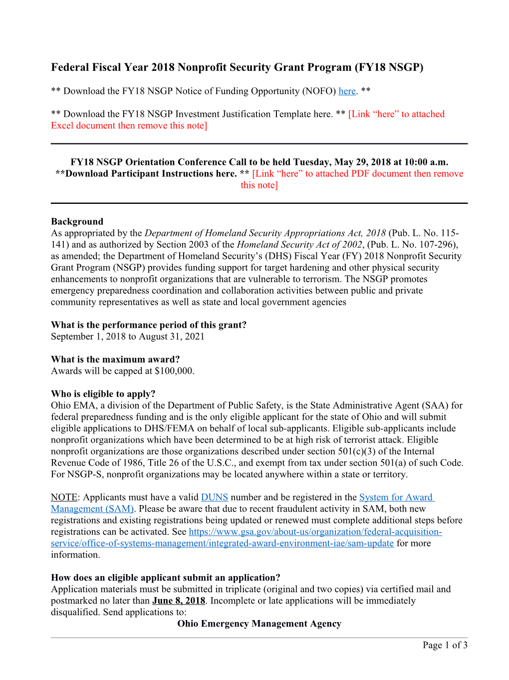 Federal Fiscal Year 2018 Nonprofit Security Grant Program (FY18 NSGP)