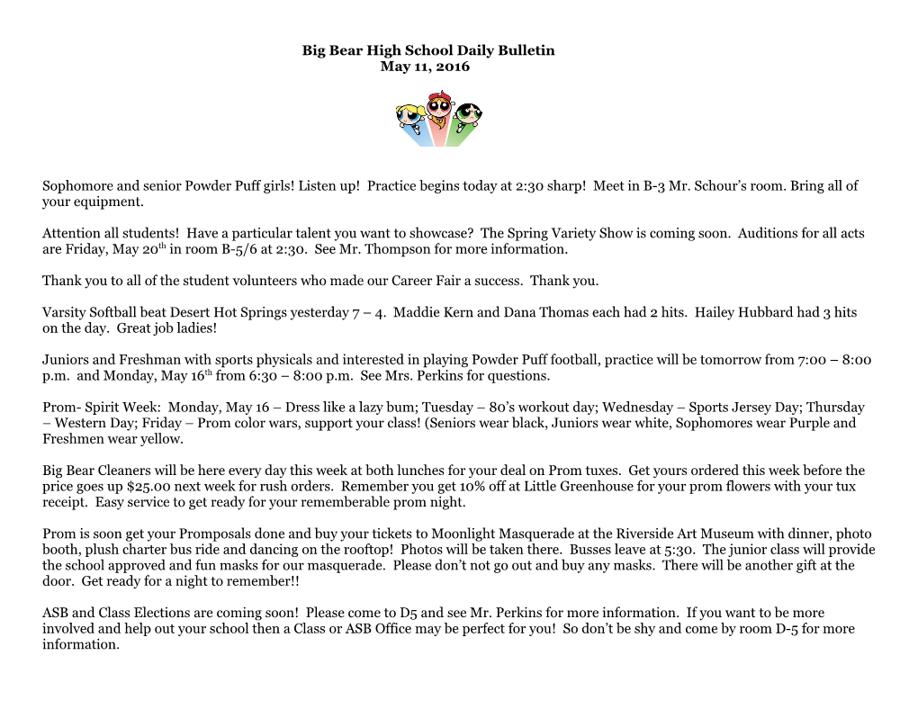 Big Bear High School Daily Bulletin