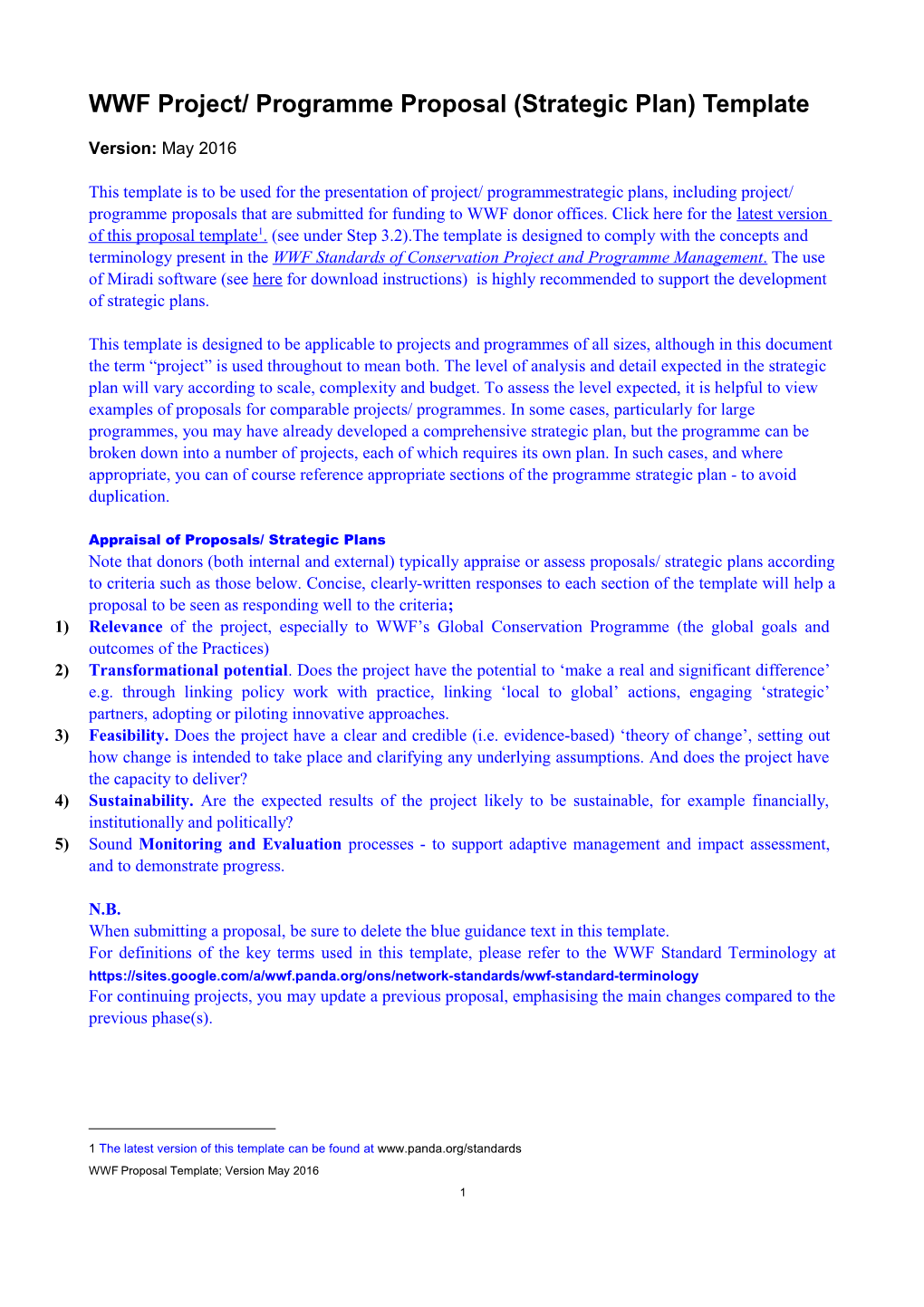 WWF (Internal) Project/ Programme Proposal Form