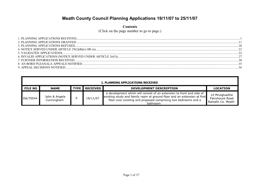 Meath County Council Planning Applications 19/11/07 to 25/11/07