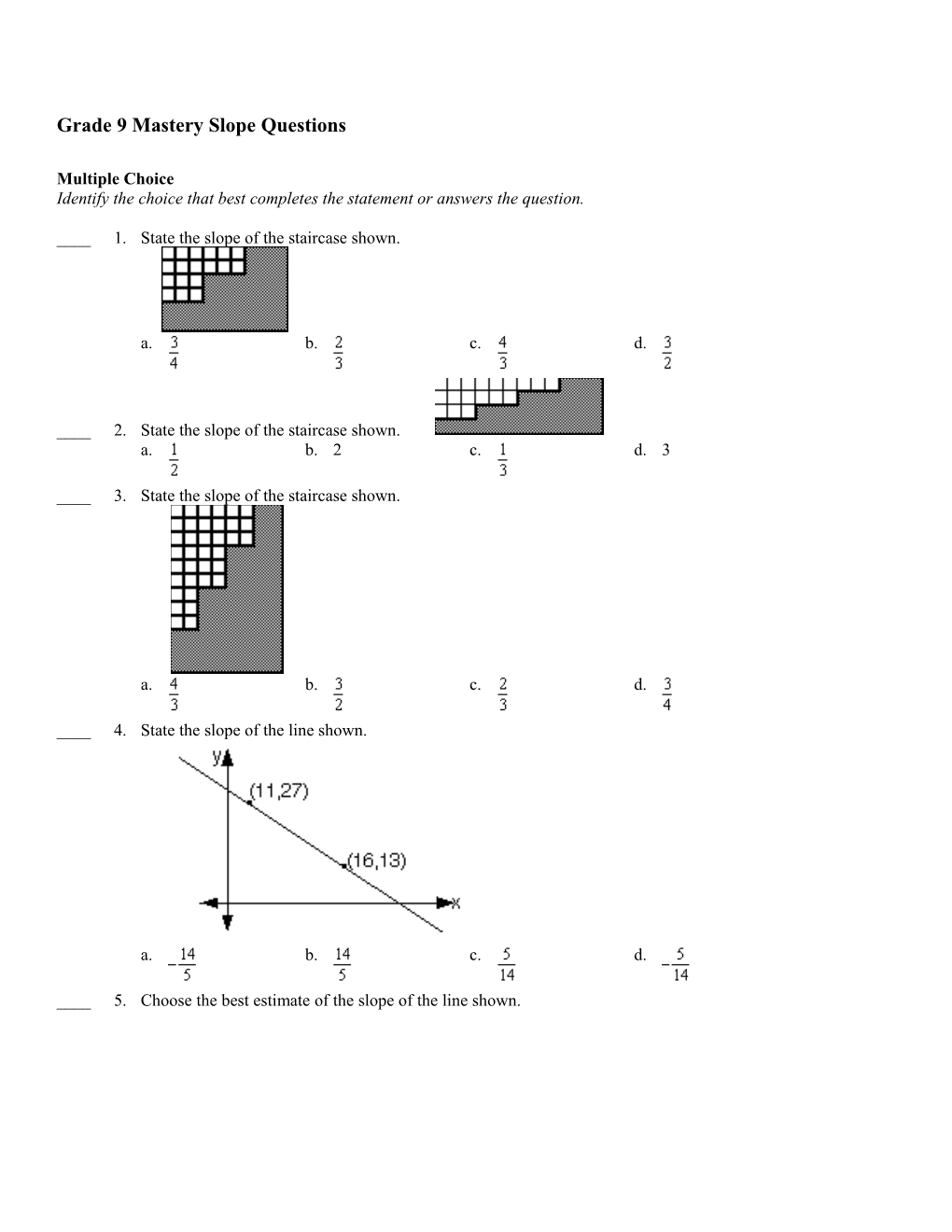 Grade 9 Mastery Slope Questions