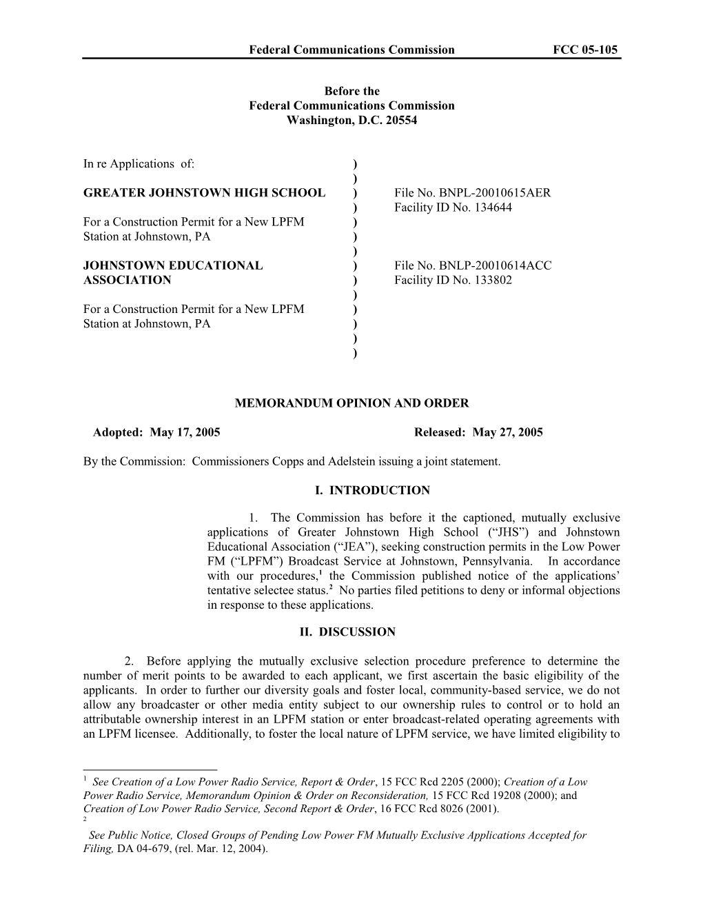 Federal Communications Commissionfcc 05-105