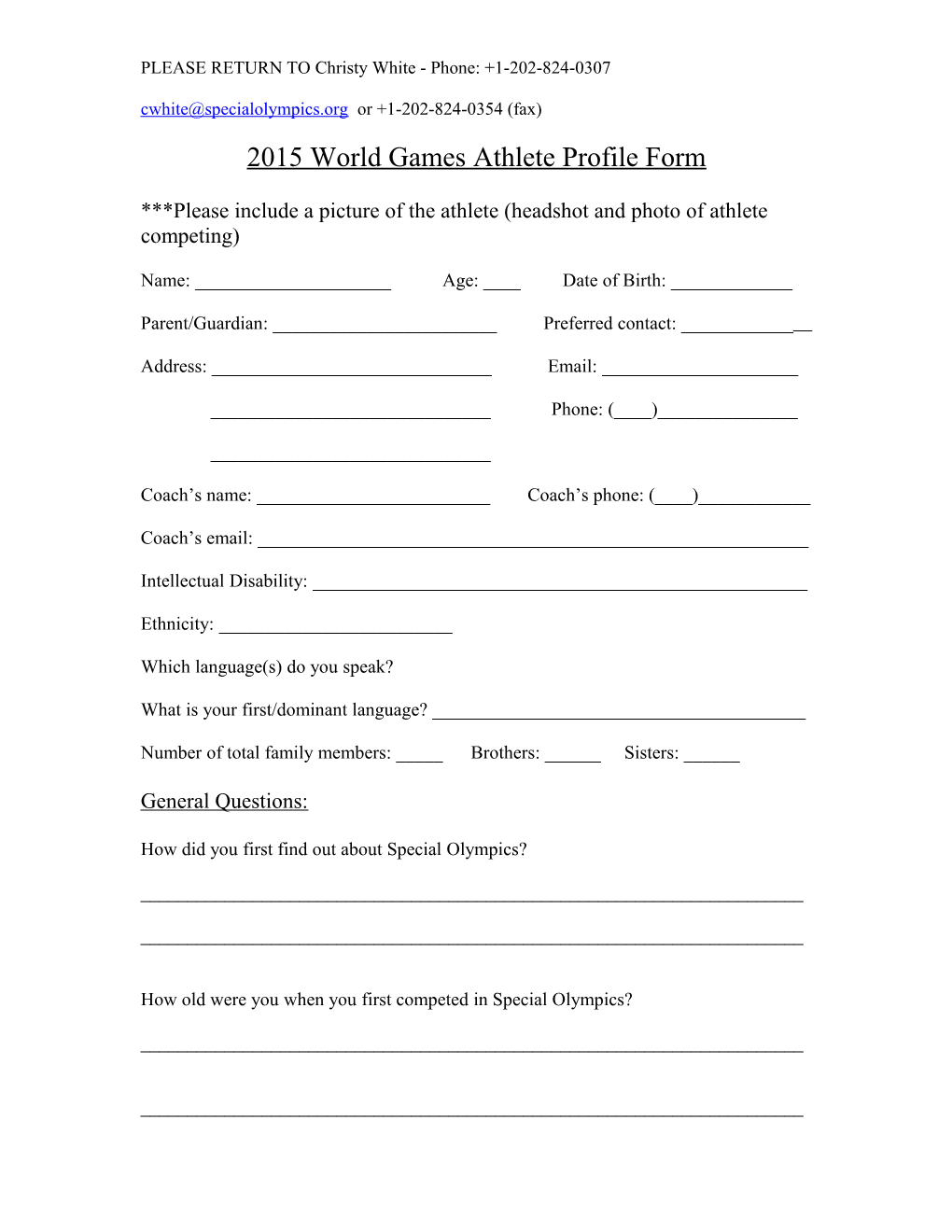 Prospective Athlete Questionnaire