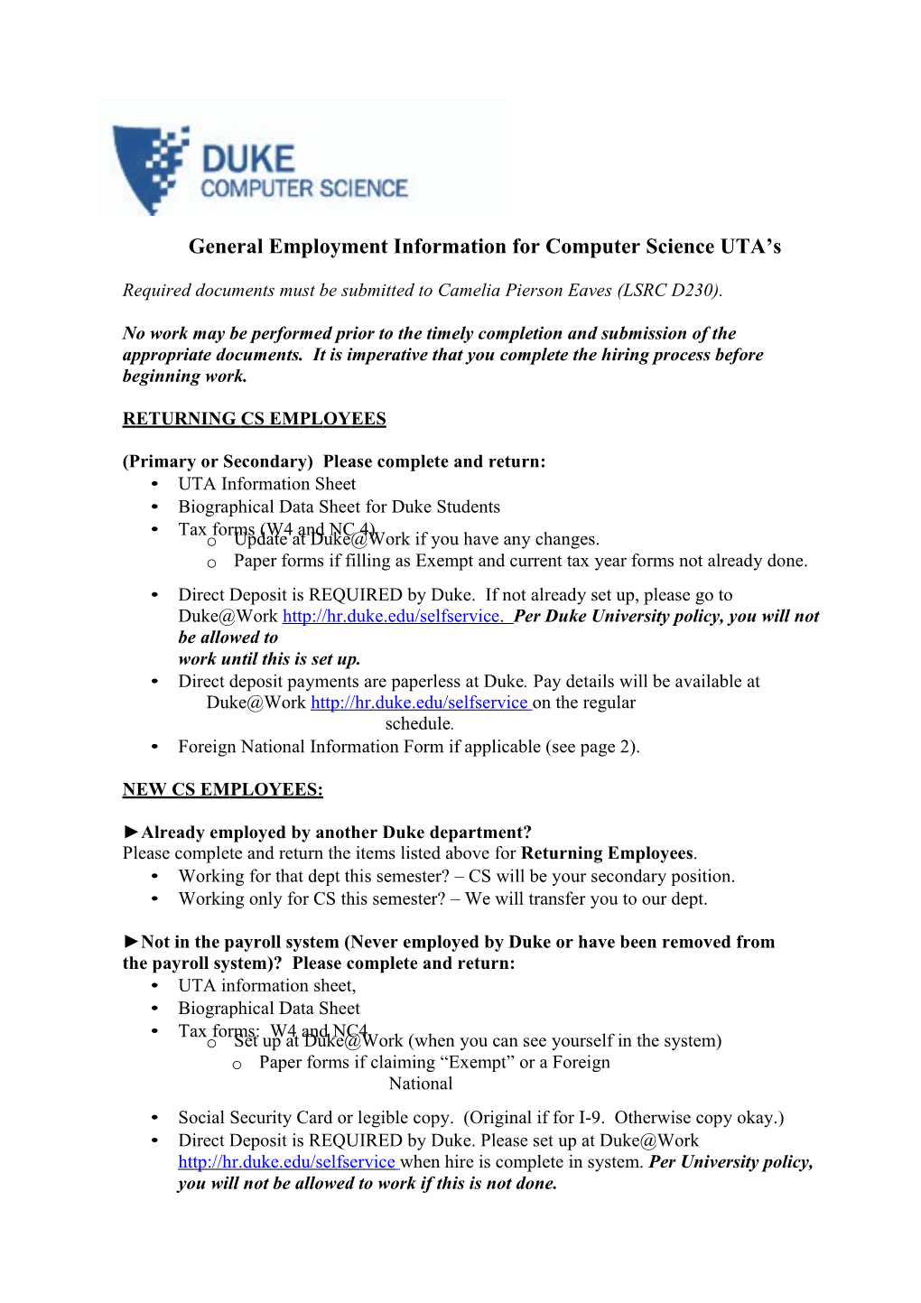 General Employment Information for Computer Science UTA S
