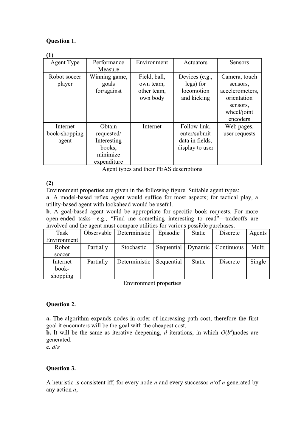 Agent Types and Their PEAS Descriptions