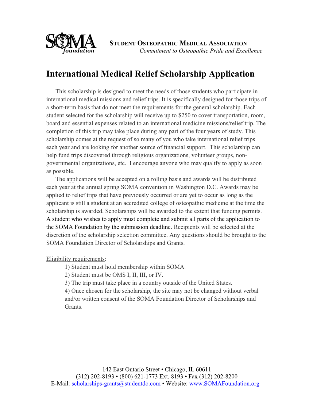 International Health Missions Scholarship