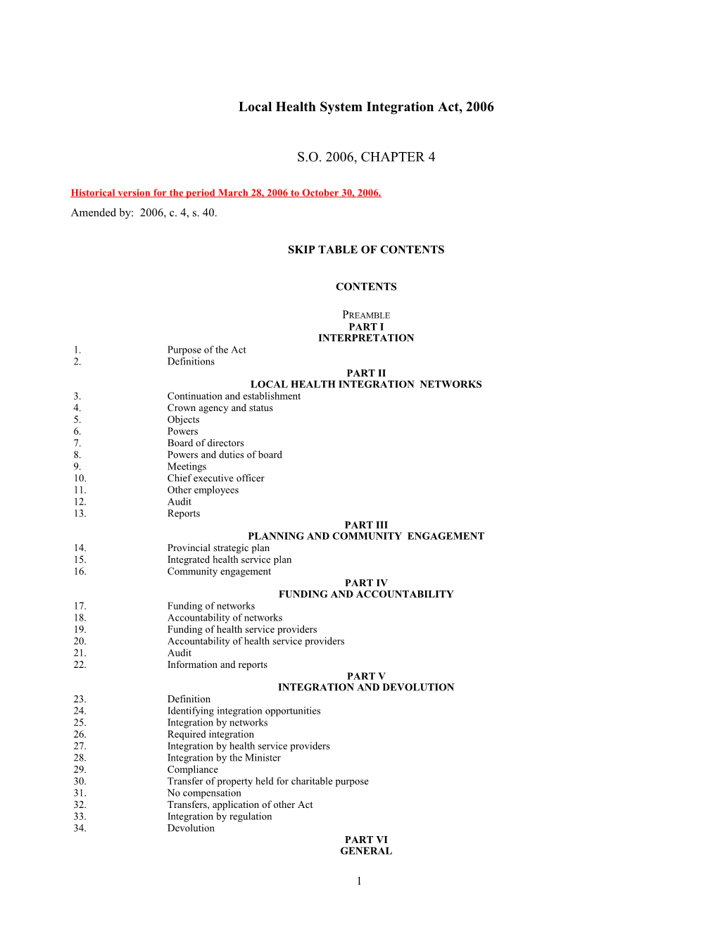 Local Health System Integration Act, 2006, S.O. 2006, C. 4