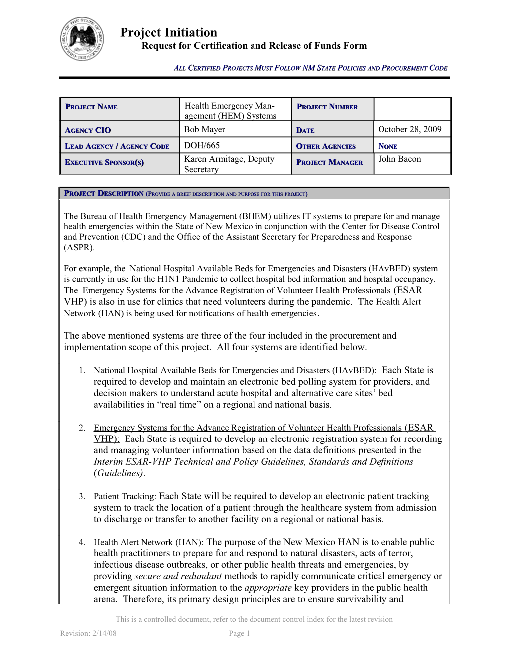 Request for Certification and Release of Funds Form