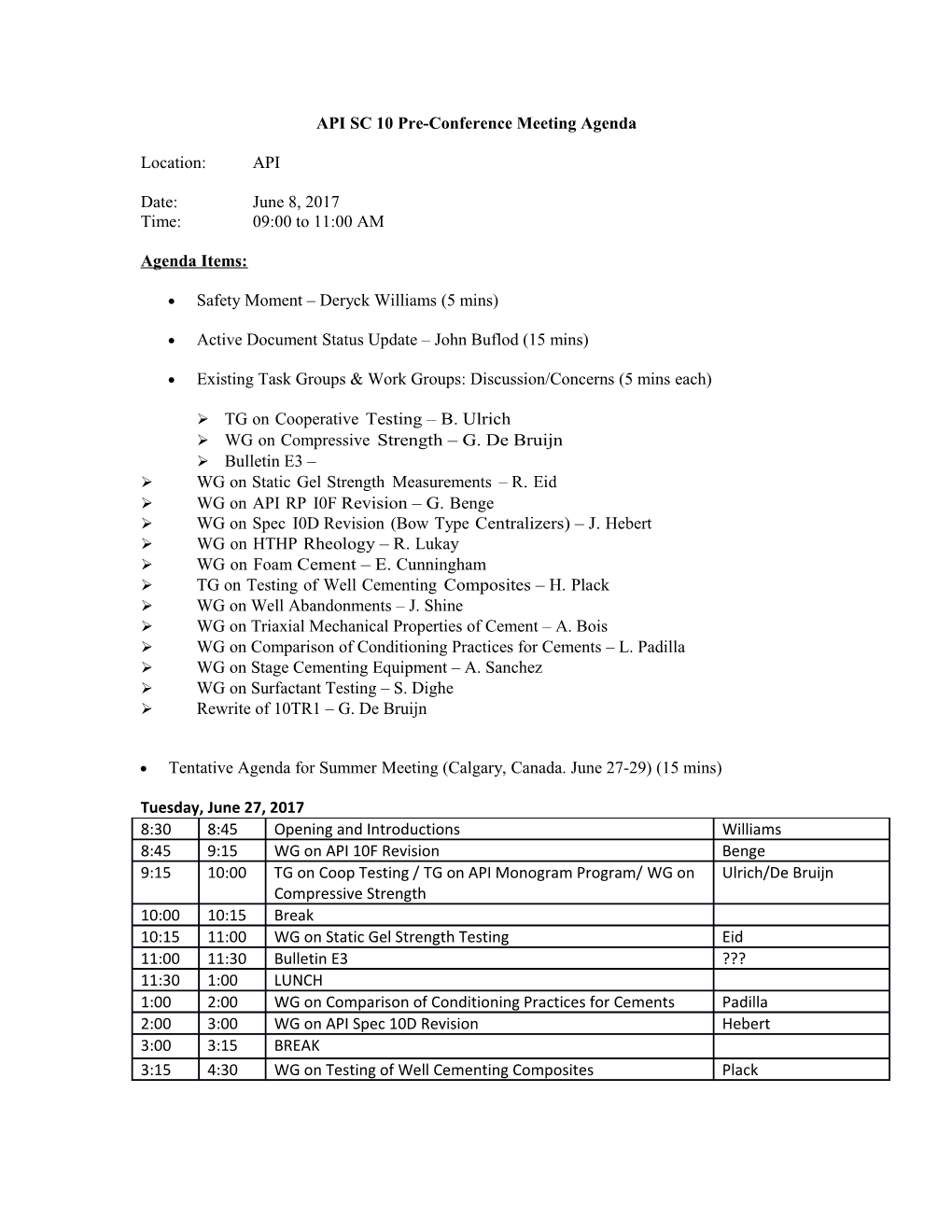 API SC 10 Steering Committee Meeting Agenda