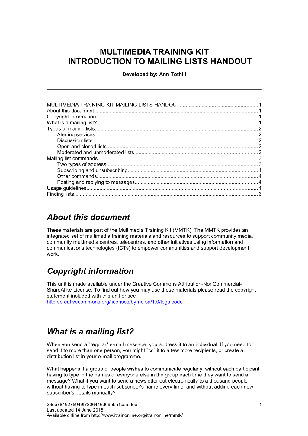 Multimedia Training Kitintroduction to Mailing Lists Handout