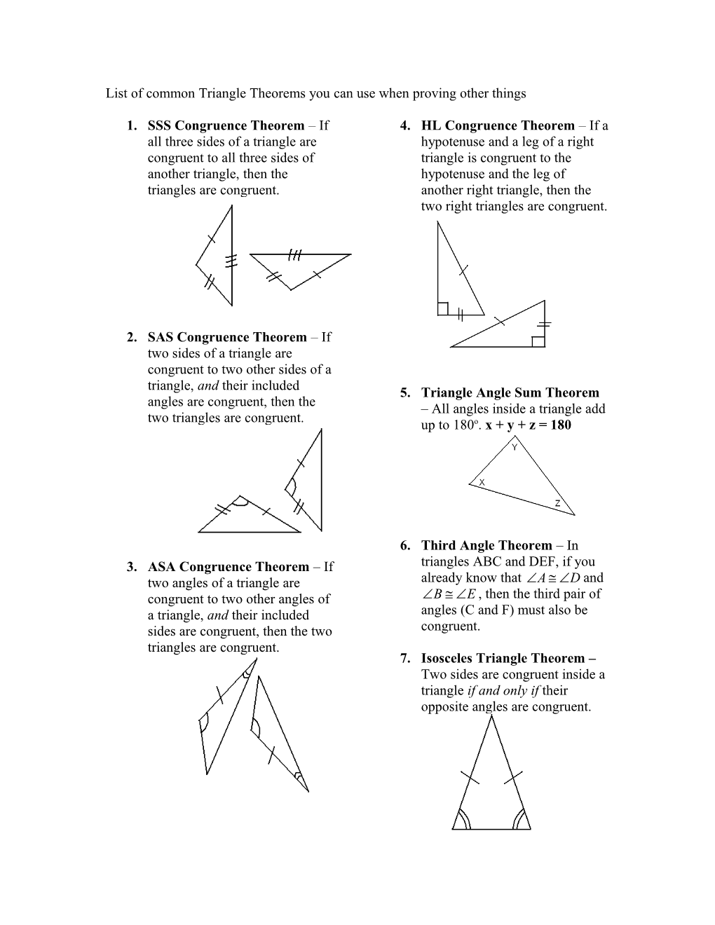 List of Common Triangle Theorems You Can Use When Proving Other Things