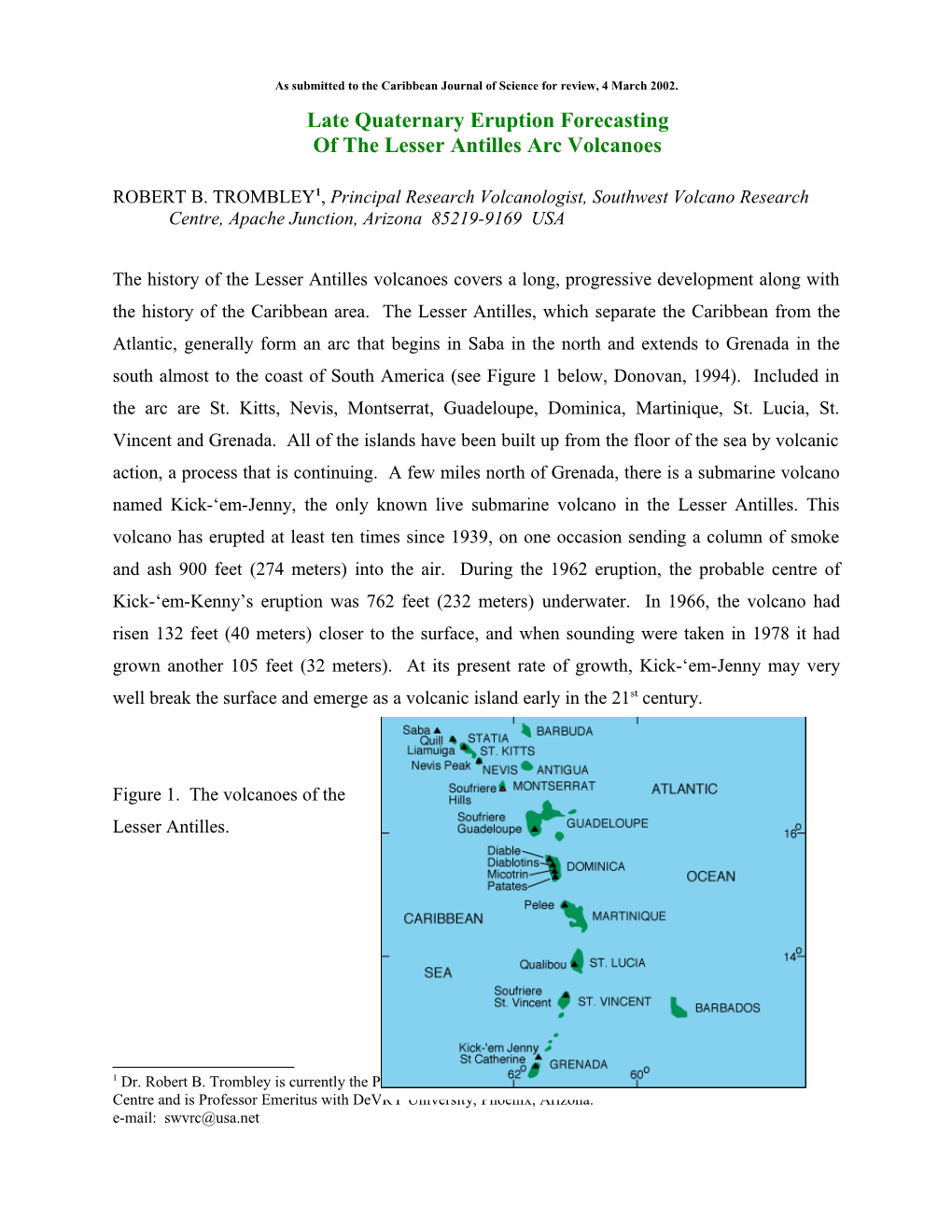 As Submitted to the Caribbean Journal of Science for Review, 4 March 2002