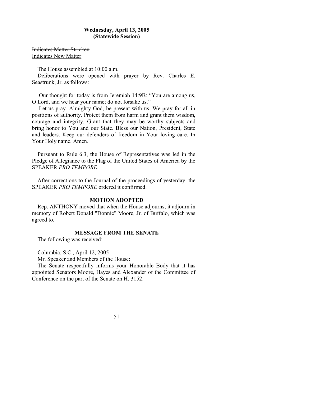 House Journal for Apr. 13, 2005 - South Carolina Legislature Online