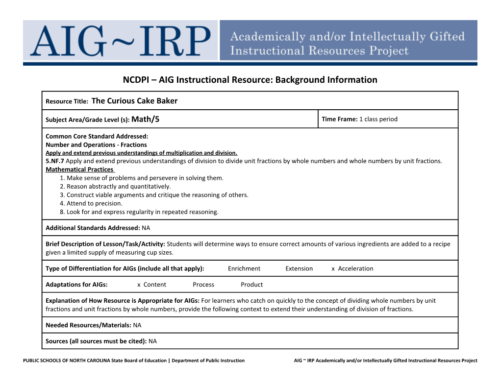 NCDPI AIG Instructional Resource: Background Information