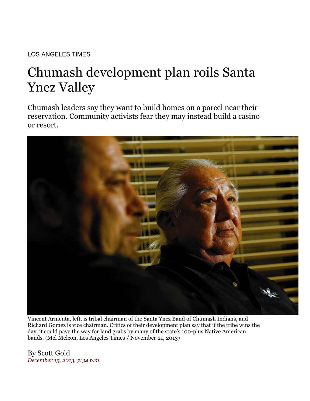 Chumash Development Plan Roils Santa Ynez Valley