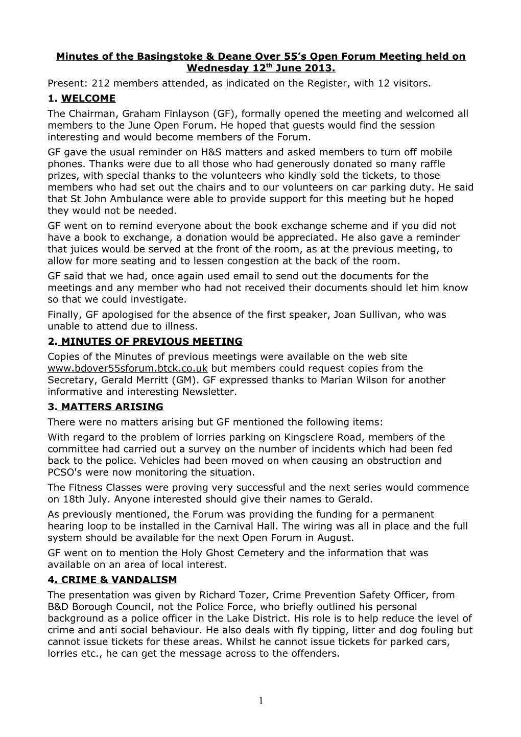 Minutes of the Basingstoke & Deane Over 55 S Forum Meeting Held on Wednesday 16Th April 2008 s1