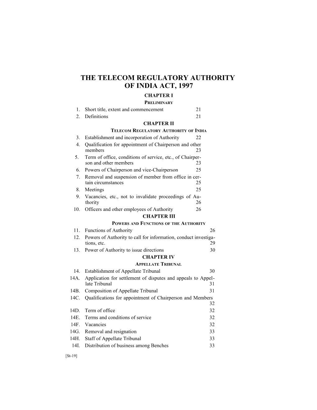 The Telecom Regulatory Authority of India Act, 1997