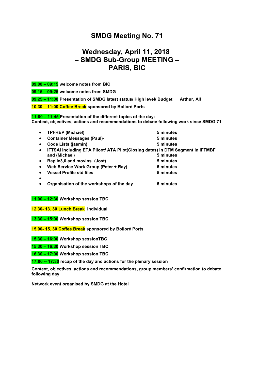 SMDG Sub-Group MEETING