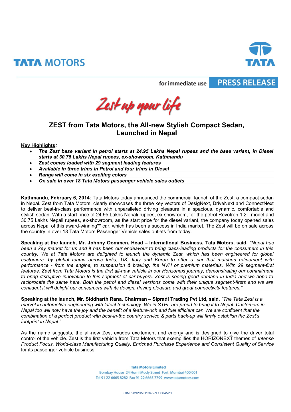 ZEST from Tata Motors, the All-New Stylish Compact Sedan