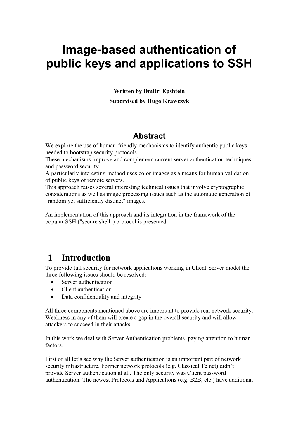 Image-Based Authentication of Public Keys and Applications to SSH