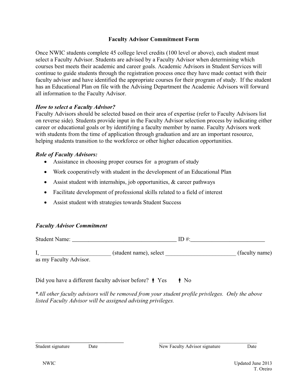 Faculty Advisor Commitment Form