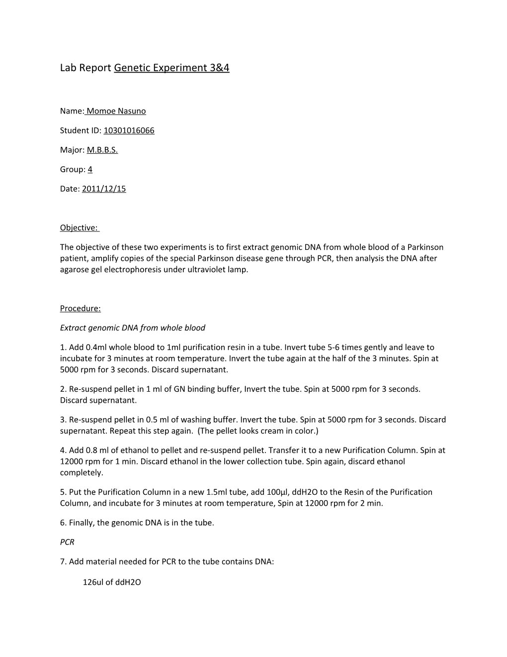 Lab Report Genetic Experiment 3&4