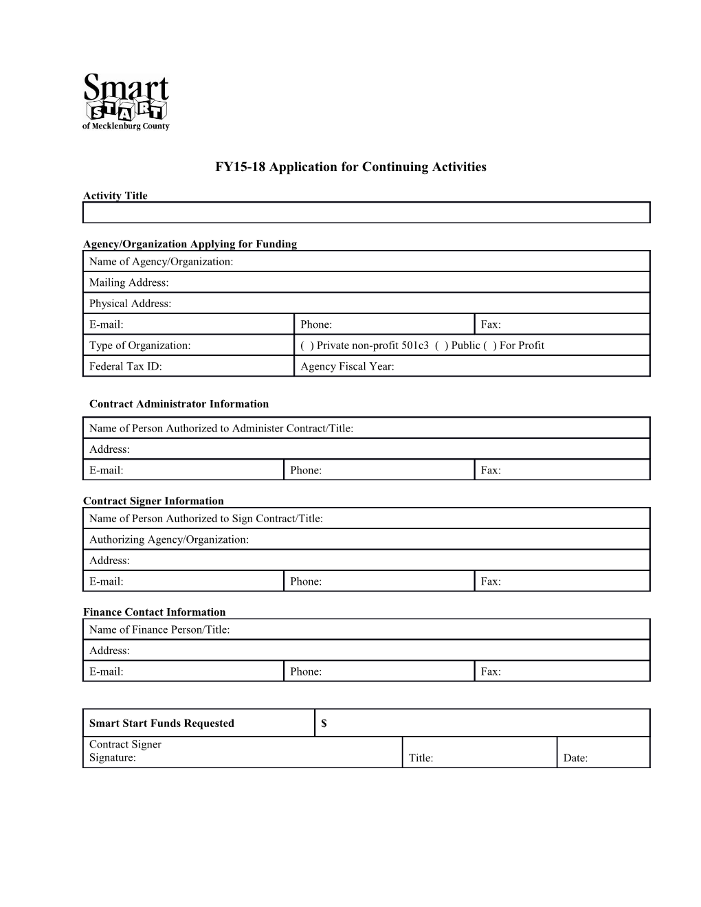 Smart Start Format for Activities